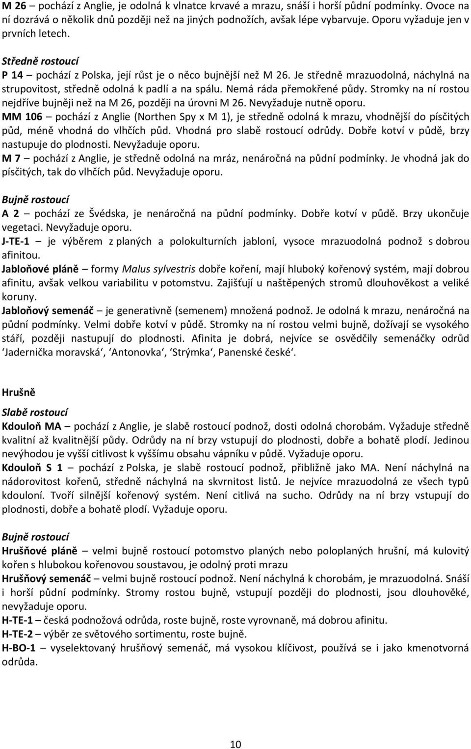 Nemá ráda přemokřené půdy. Stromky na ní rostou nejdříve bujněji než na M 26, později na úrovni M 26. Nevyžaduje nutně oporu.