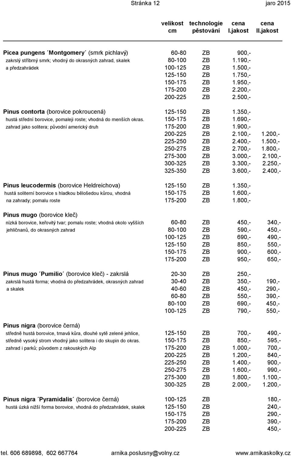 350,- hustá střední borovice, pomaleji roste; vhodná do menších okras. 150-175 ZB 1.690,- zahrad jako solitera; původní americký druh 175-200 ZB 1.900,- 200-225 ZB 2.100,- 1.200,- 225-250 ZB 2.