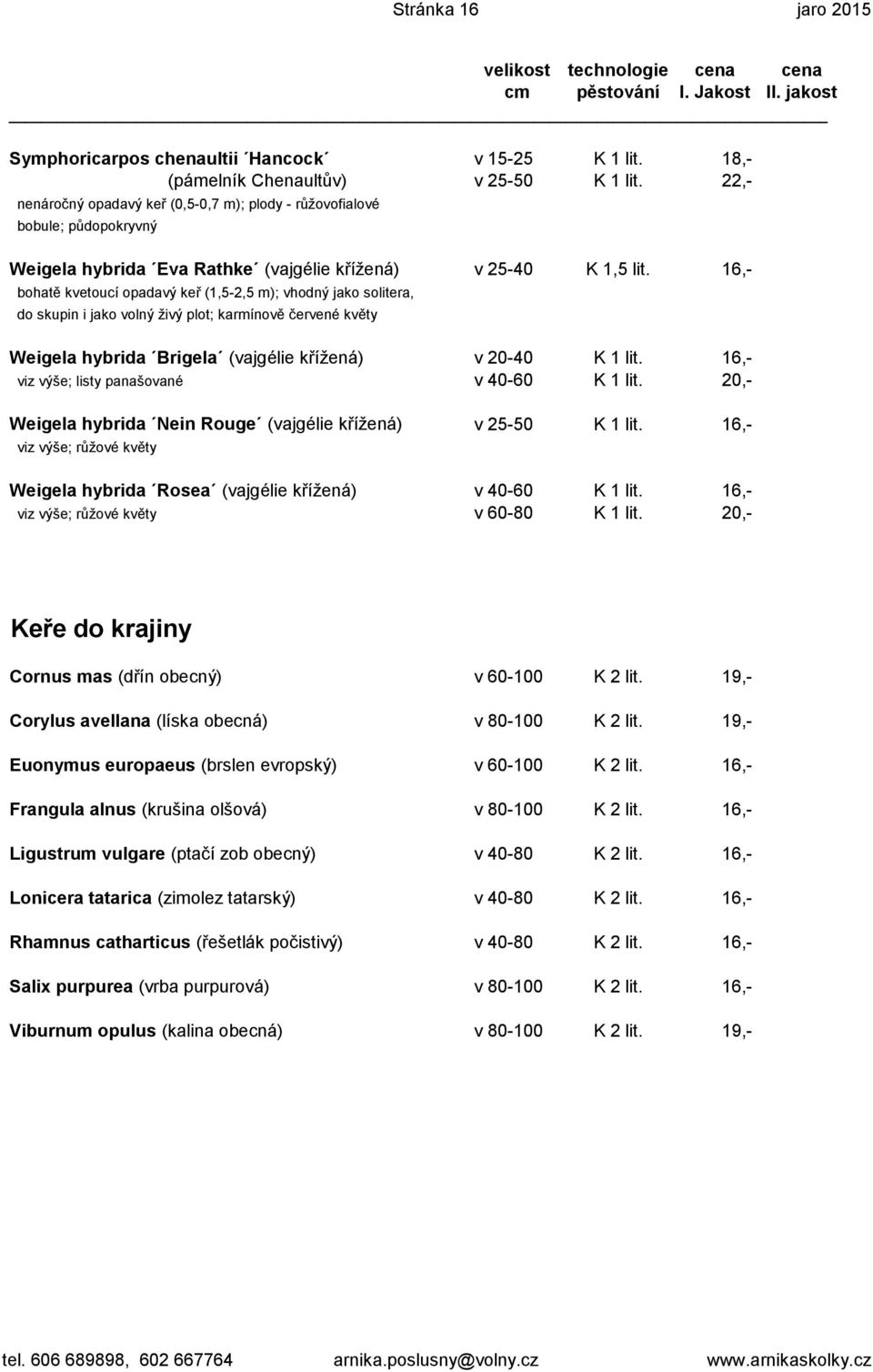16,- bohatě kvetoucí opadavý keř (1,5-2,5 m); vhodný jako solitera, do skupin i jako volný živý plot; karmínově červené květy Weigela hybrida Brigela (vajgélie křížená) v 20-40 K 1 lit.