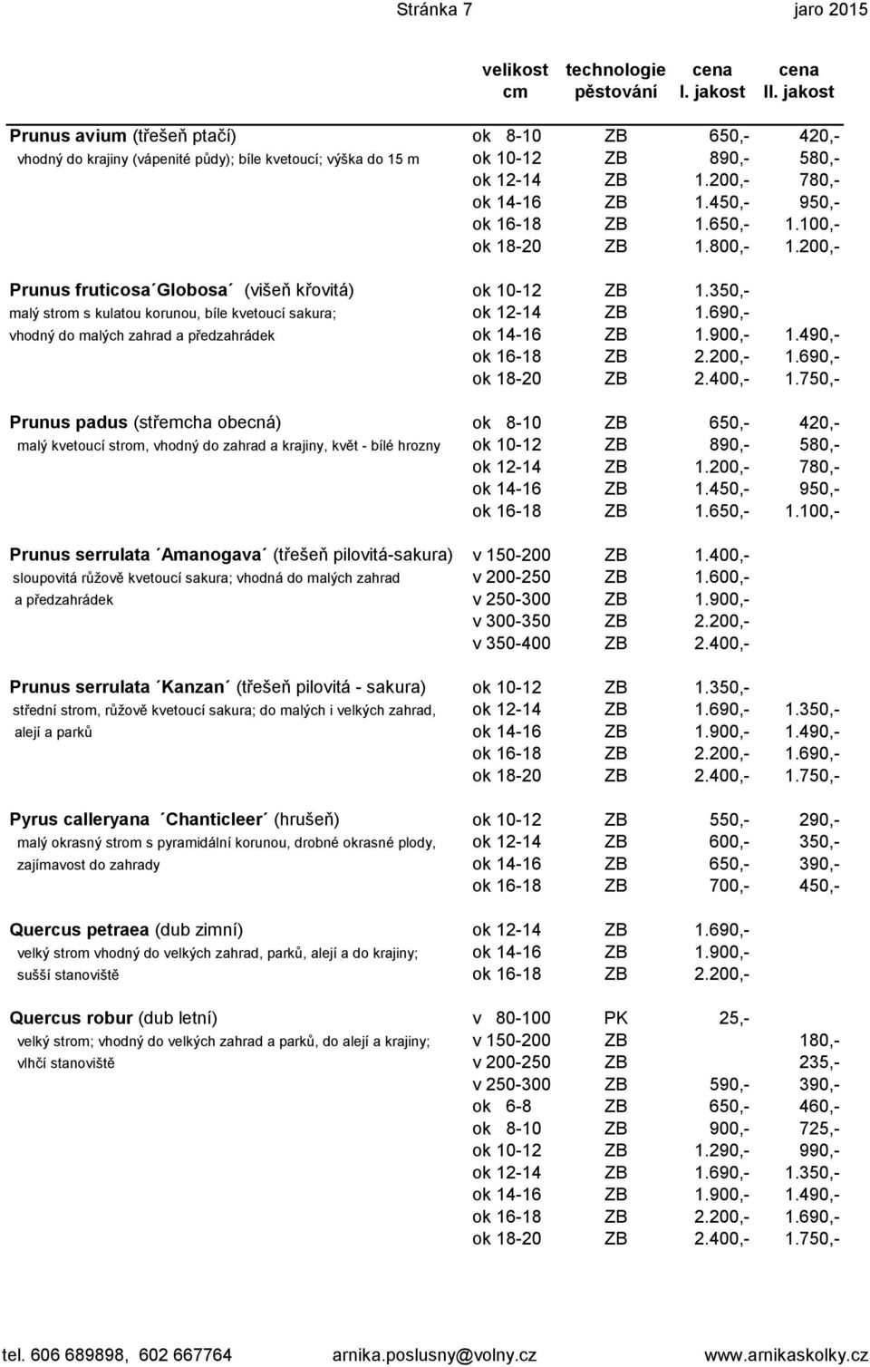 450,- 950,- ok 16-18 ZB 1.650,- 1.100,- ok 18-20 ZB 1.800,- 1.200,- Prunus fruticosa Globosa (višeň křovitá) ok 10-12 ZB 1.350,- malý strom s kulatou korunou, bíle kvetoucí sakura; ok 12-14 ZB 1.