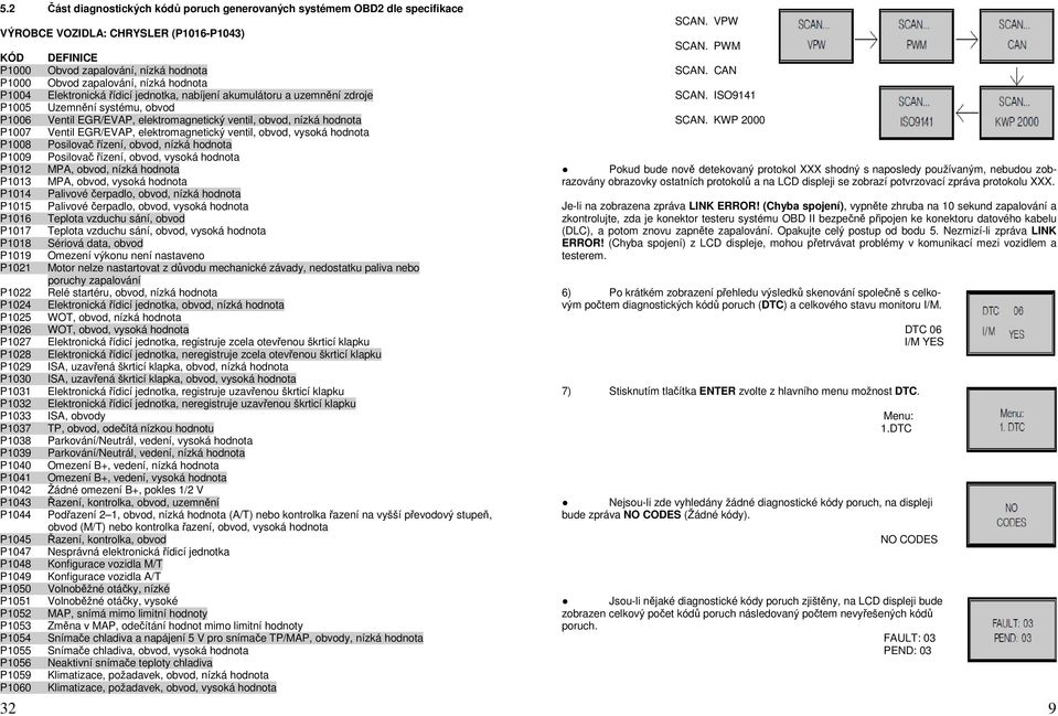 EGR/EVAP, elektromagnetický ventil, obvod, vysoká hodnota P1008 Posilovač řízení, obvod, nízká hodnota P1009 Posilovač řízení, obvod, vysoká hodnota P1012 MPA, obvod, nízká hodnota P1013 MPA, obvod,