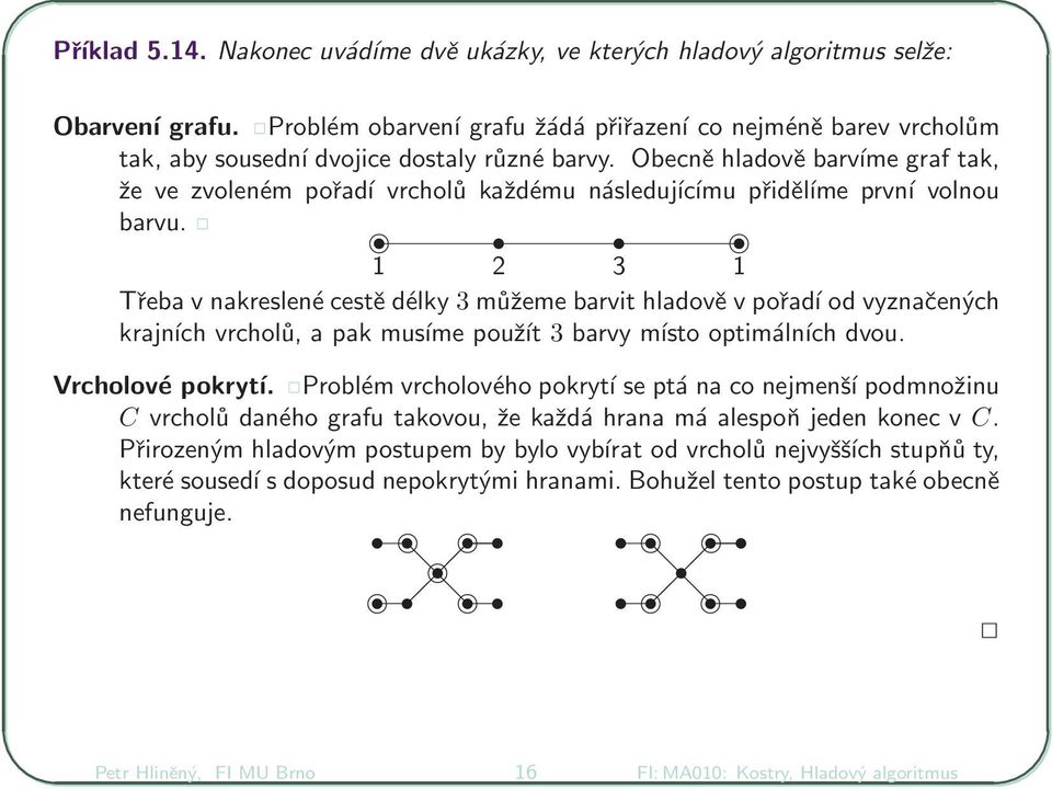 Obecně hladově barvíme graf tak, že ve zvoleném pořadí vrcholů každému následujícímu přiděĺıme první volnou barvu.