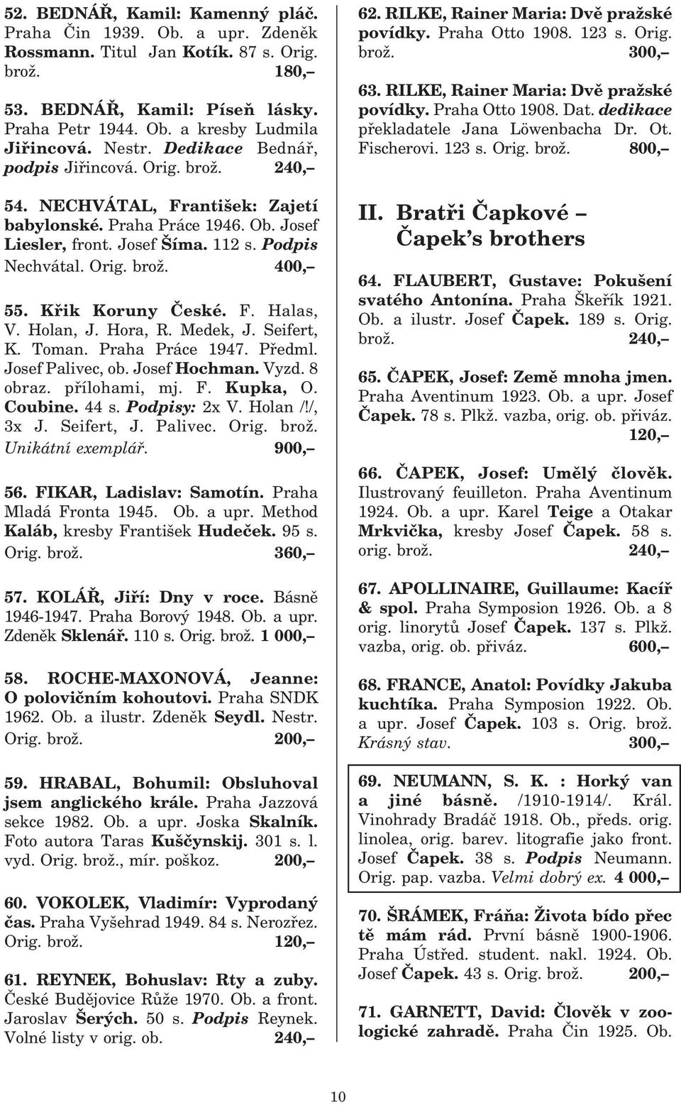 Křik Koruny České. F. Halas, V. Holan, J. Hora, R. Medek, J. Seifert, K. Toman. Praha Práce 1947. Předml. Josef Palivec, ob. Josef Hochman. Vyzd. 8 obraz. přílohami, mj. F. Kupka, O. Coubine. 44 s.