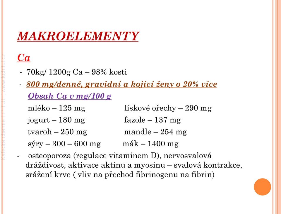 fazole 137 mg mandle 254 mg mák 1400 mg - osteoporoza (regulace vitamínem D), nervosvalová