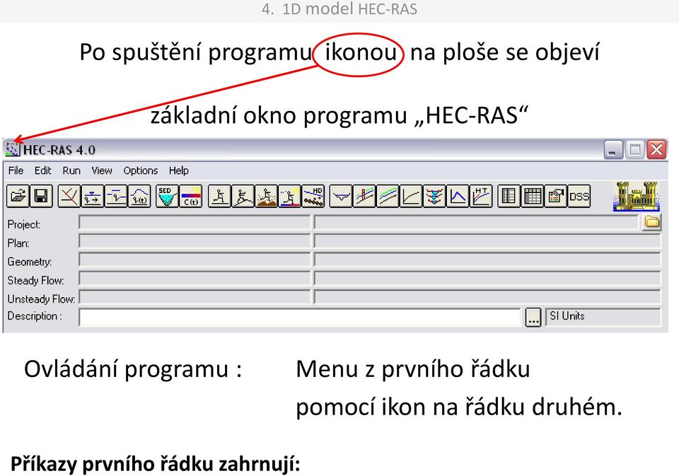 Ovládání programu : Menu z prvního řádku