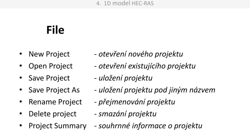 uložení projektu pod jiným názvem Rename Project - přejmenování projektu