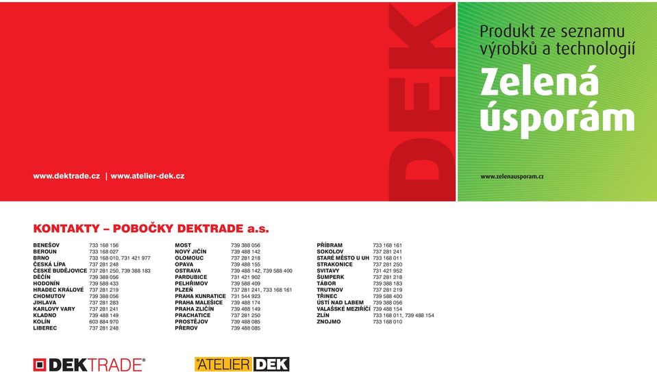 CHOMUTOV 739 388 056 JIHLAVA 737 281 283 KARLOVY VARY 737 281 241 KLADNO 739 488 149 KOLÍN 603 884 970 LIBEREC 737 281 248 MOST 739 388 056 NOVÝ JIČÍN 739 488 142 OLOMOUC 737 281 218 OPAVA 739 488