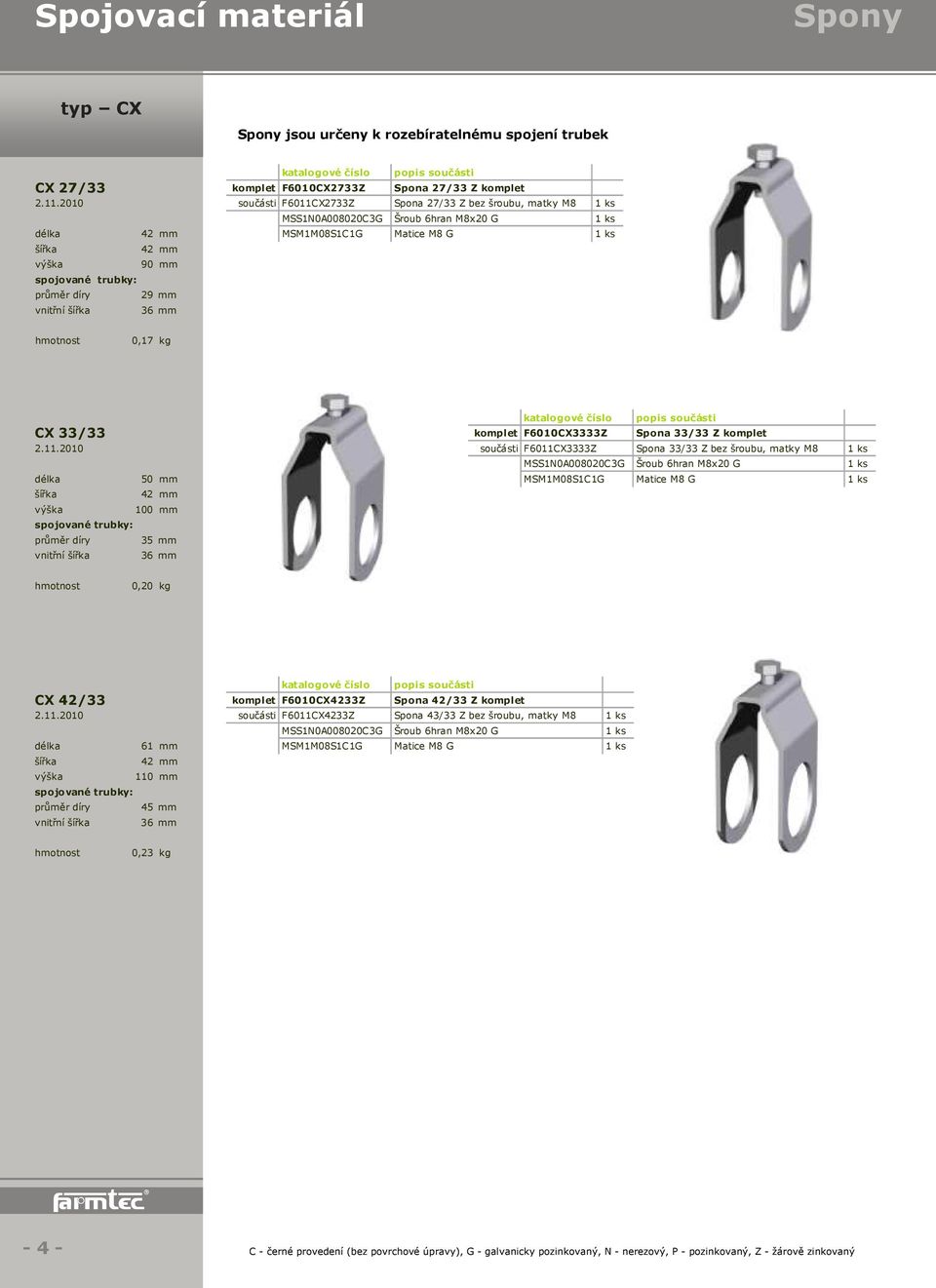 šířka 42 mm 90 mm 29 mm 36 mm 1 ks 0,17 kg CX 33/33 komplet F6010CX3333Z Spona 33/33 Z komplet 2.11.