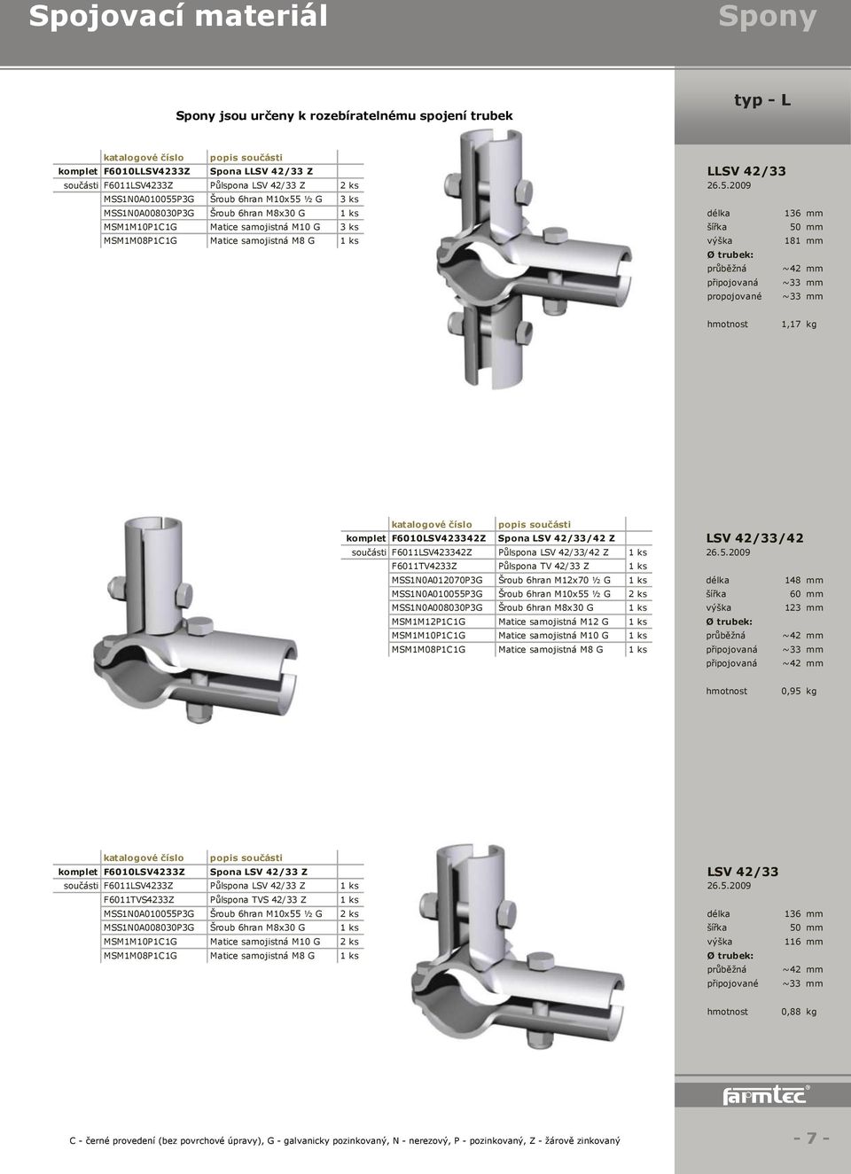 výška 181 mm Ø trubek: průběžná připojovaná propojované ~42 mm ~33 mm ~33 mm 1,17 kg komplet F6010LSV423342Z Spona LSV 42/33/42 Z LSV 42/33/42 součásti F6011LSV423342Z Půlspona LSV 42/33/42 Z 1 ks 26.