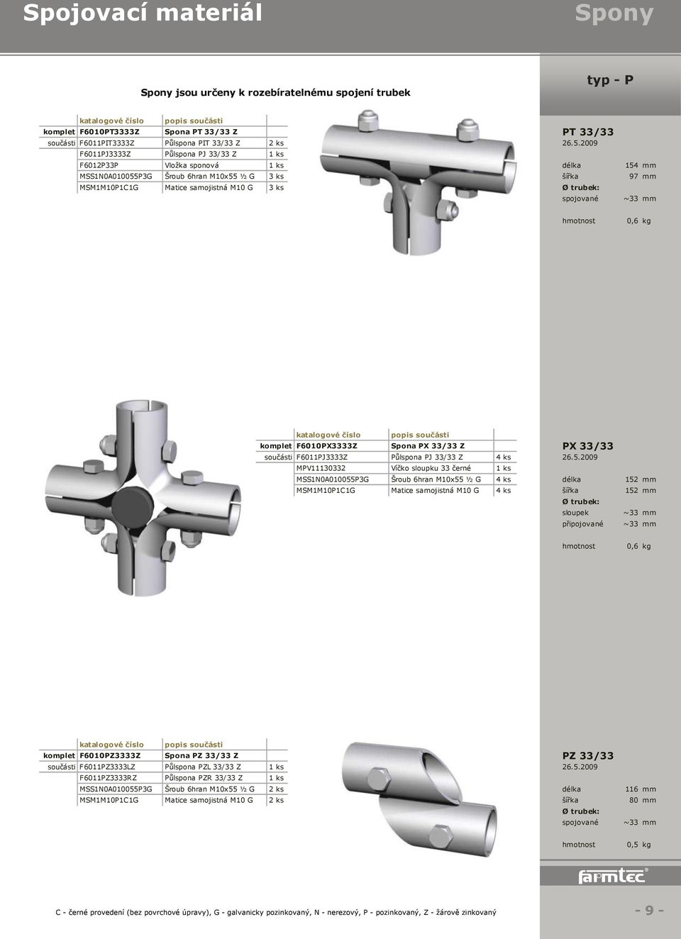 spojované ~33 mm 0,6 kg komplet F6010PX3333Z Spona PX 33/33 Z PX 33/33 součásti F6011PJ3333Z Půlspona PJ 33/33 Z 4 ks 26.5.