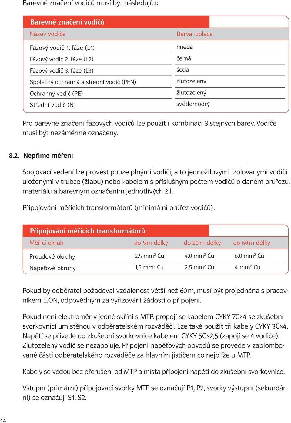 použít i kombinaci 3 stejných barev. Vodiče musí být nezáměnně označeny. 8.2.