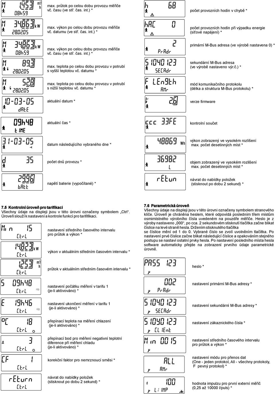 datumu * primární M-Bus adresa (ve výrobě nastavena 0) * sekundární M-Bus adresa (ve výrobě nastaveno výr.č.) * max. teplota po celou dobu provozu v potrubí s nižší teplotou vč.