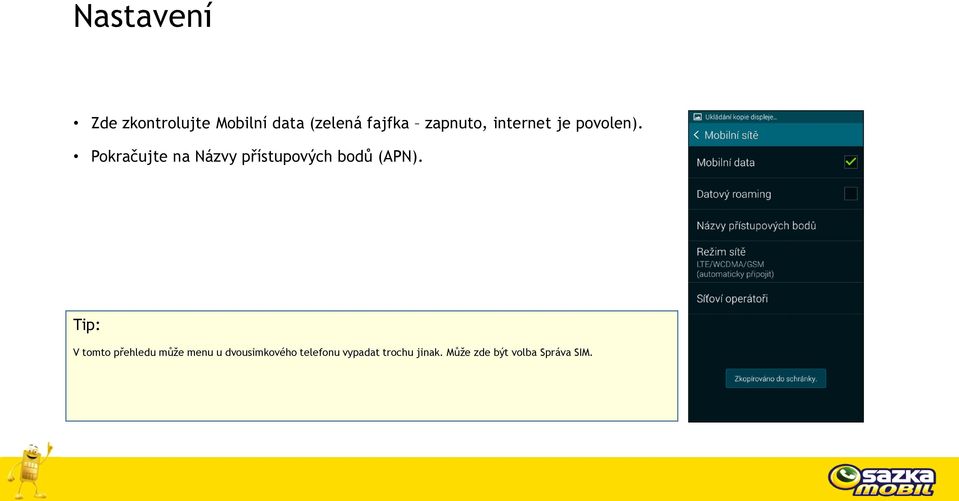 Pokračujte na Názvy přístupových bodů (APN).