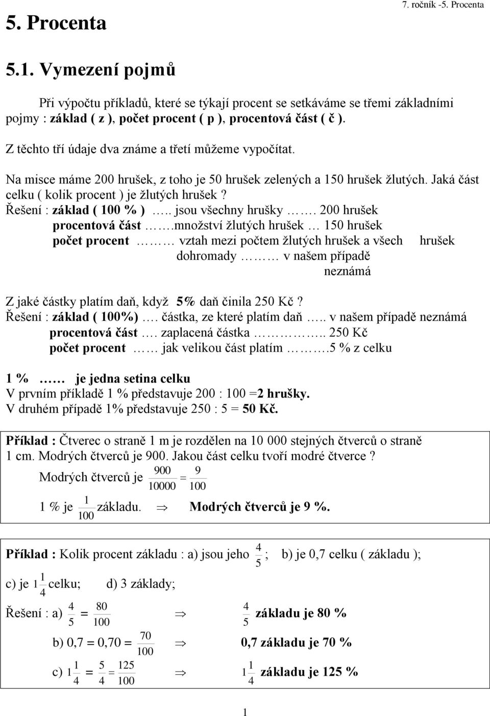Řešení : základ ( 00 % ).. jsou všechny hrušky. 200 hrušek procentová část.