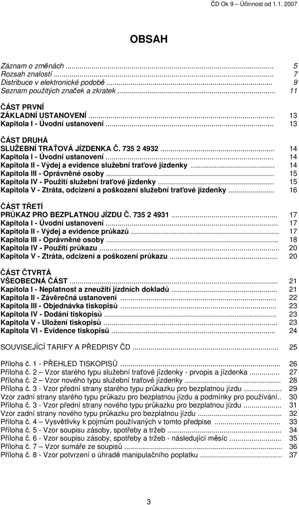 .. 15 Kapitola IV - Použití služební traťové jízdenky... 15 Kapitola V - Ztráta, odcizení a poškození služební traťové jízdenky... 16 ČÁST TŘETÍ PRŮKAZ PRO BEZPLATNOU JÍZDU Č. 735 2 4931.