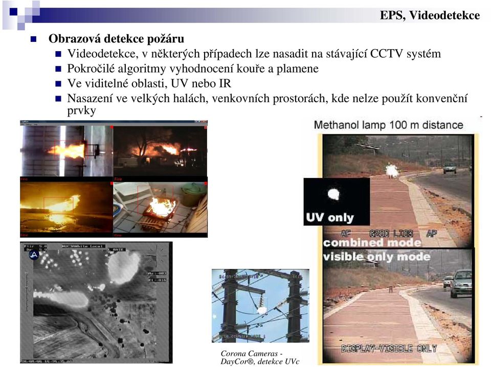 plamene Ve viditelné oblasti, UV nebo IR Nasazení ve velkých halách,