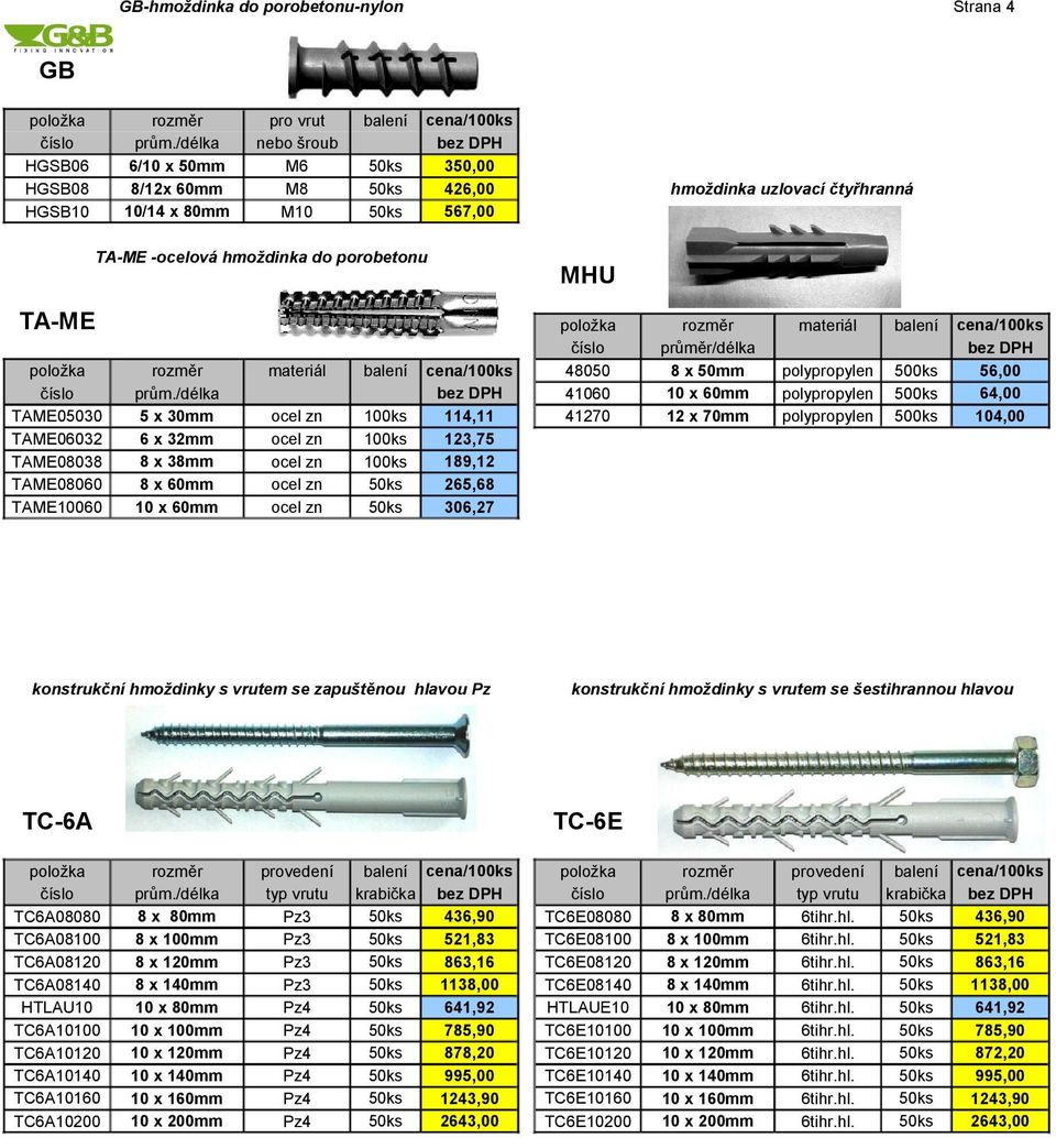 se zapuštěnou hlavou Pz TC-6A TC6A08080 TC6A08 TC6A081 TC6A08140 HTLAU10 TC6A10 TC6A101 TC6A10140 TC6A10160 TC6A100 hmoždinka uzlovací čtyřhranná MHU 480 41060 41270 8 x mm 10 x 60mm 12 x 70mm