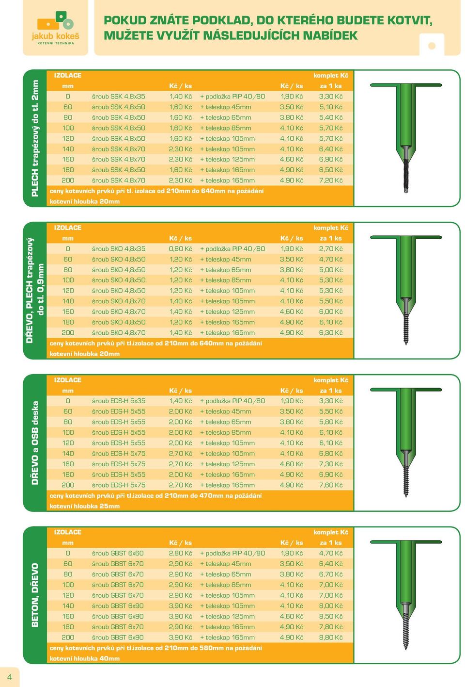 Kč + teleskop 65mm 3,80 Kč 5,40 Kč 100 šroub SSK 4,8x50 1,60 Kč + teleskop 85mm 4,10 Kč 5,70 Kč 120 šroub SSK 4,8x50 1,60 Kč + teleskop 105mm 4,10 Kč 5,70 Kč 140 šroub SSK 4,8x70 2,30 Kč + teleskop