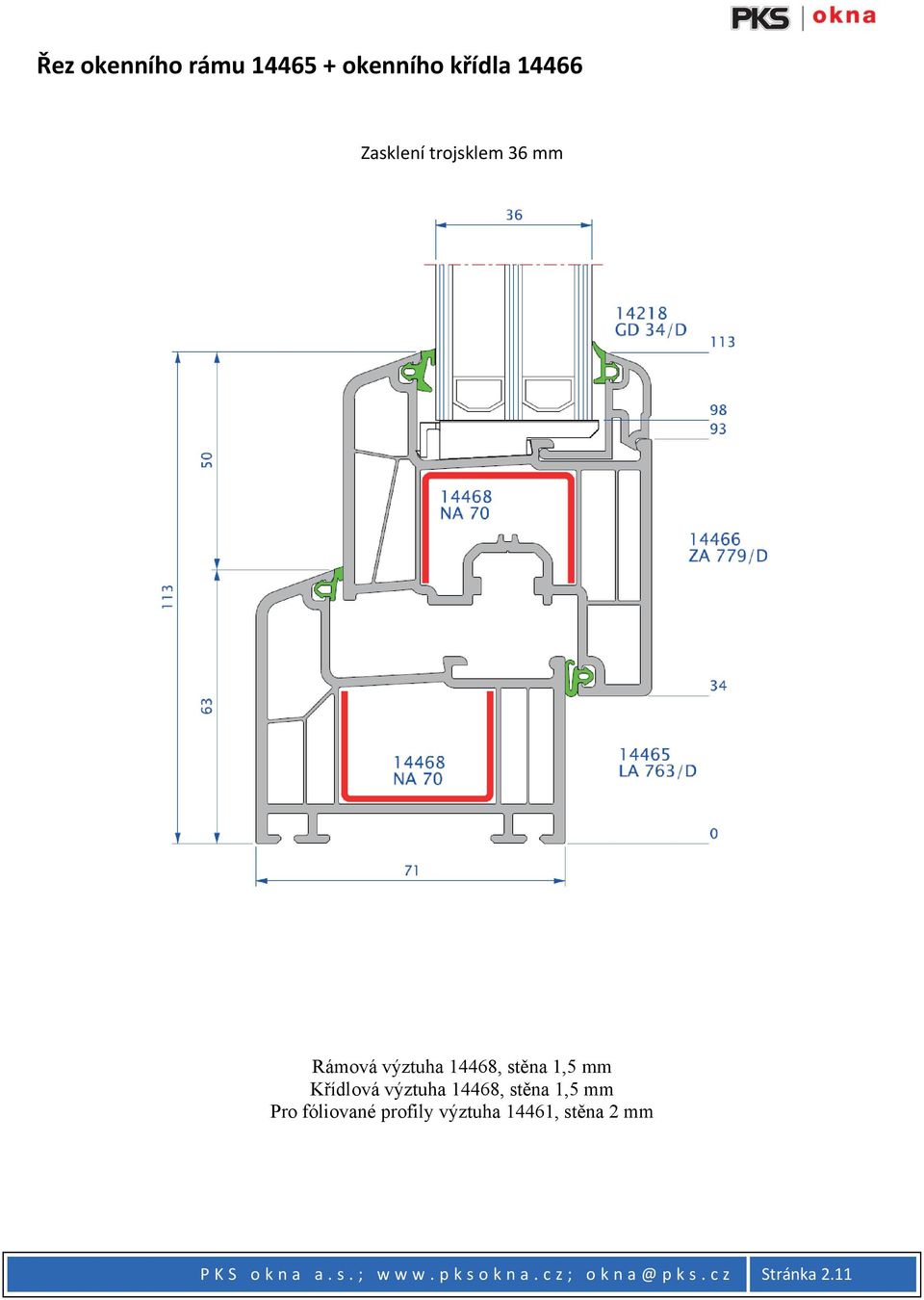 stěna 1,5 mm Pro fóliované profily výztuha 14461, stěna 2 mm P K S o
