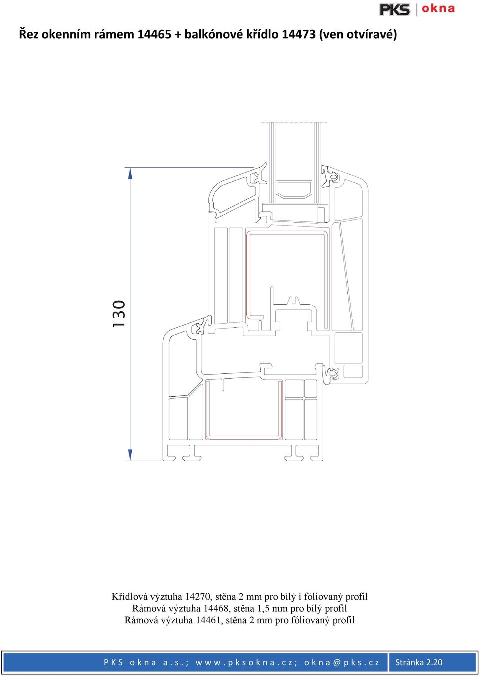 stěna 1,5 mm pro bílý profil Rámová výztuha 14461, stěna 2 mm pro fóliovaný