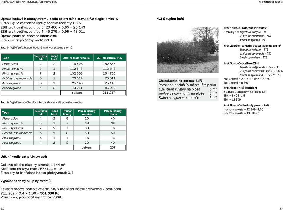 3: Vyjádření základní bodové hodnoty skupiny stromů Tloušťková třída Počet kusů ZBH hodnota vzorníku ZBH tloušťkové třídy Picea abies 4 2 76 428 152 856 Pinus sylvestris 5 1 112 546 112 546 Pinus