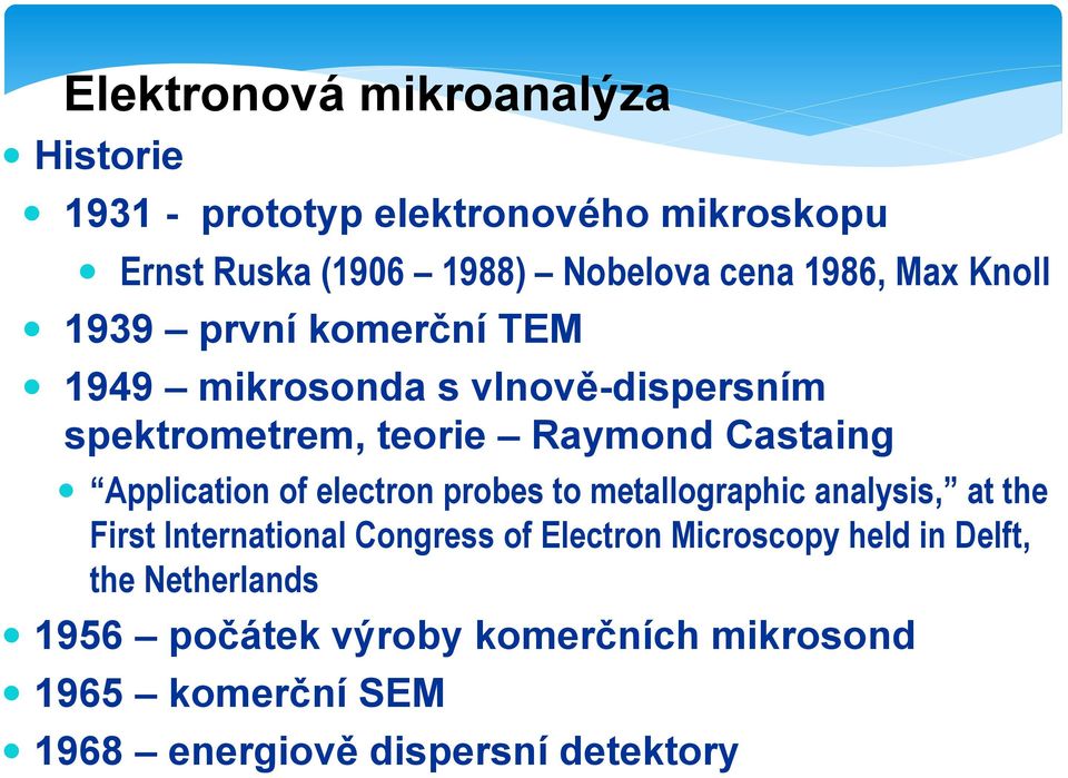 Application of electron probes to metallographic analysis, at the First International Congress of Electron Microscopy