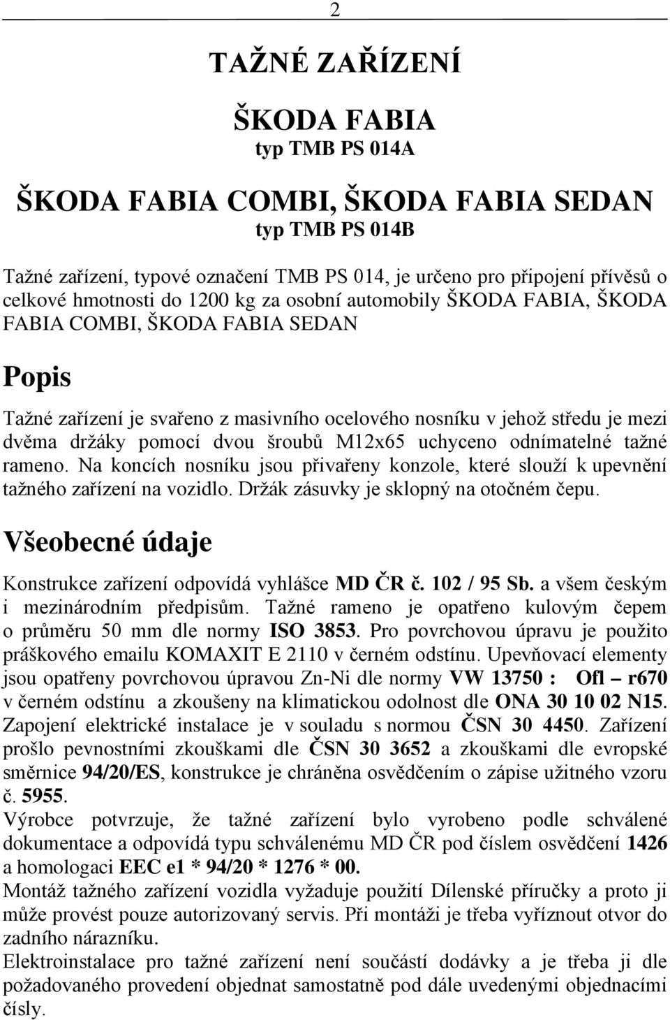 ŠKODA FABIA typ TMB PS 014A - PDF Stažení zdarma