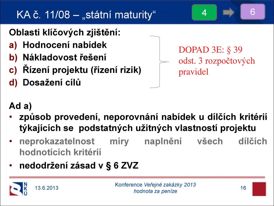 3 rozpočtových pravidel Ad a) způsob provedení, neporovnání nabídek u dílčích kritérií týkajících se