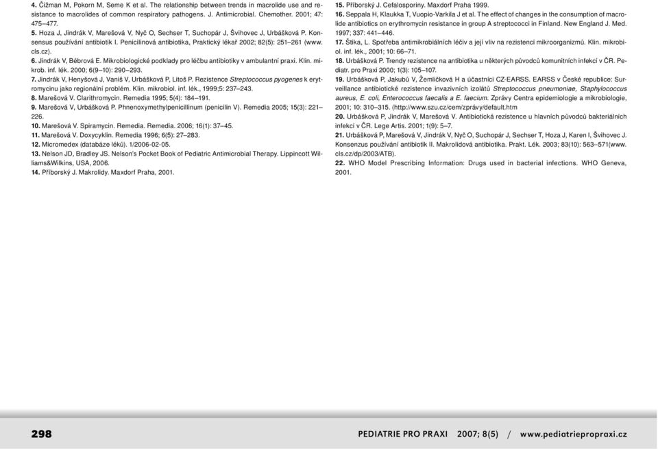 Jindrák V, Bébrová E. Mikrobiologické podklady pro léčbu antibiotiky v ambulantní praxi. Klin. mikrob. inf. lék. 2000; 6(9 10): 290 293. 7. Jindrák V, Henyšová J, Vaniš V, Urbášková P, Litoš P.