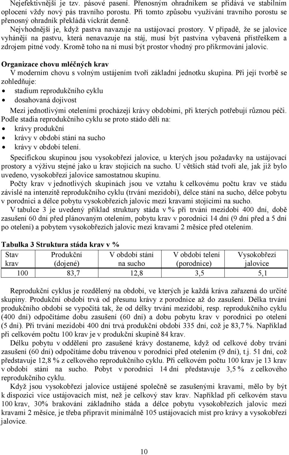 V případě, že se jalovice vyhánějí na pastvu, která nenavazuje na stáj, musí být pastvina vybavená přístřeškem a zdrojem pitné vody. Kromě toho na ní musí být prostor vhodný pro přikrmování jalovic.