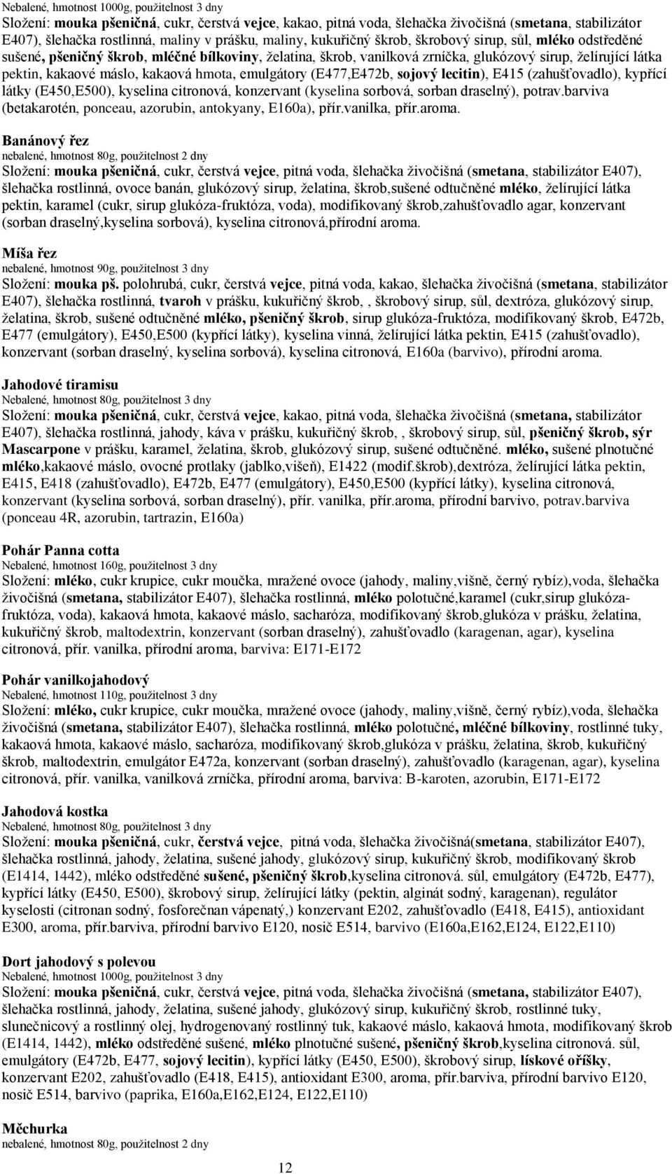 kakaová hmota, emulgátory (E477,E472b, sojový lecitin), E415 (zahušťovadlo), kypřící látky (E450,E500), kyselina citronová, konzervant (kyselina sorbová, sorban draselný), potrav.