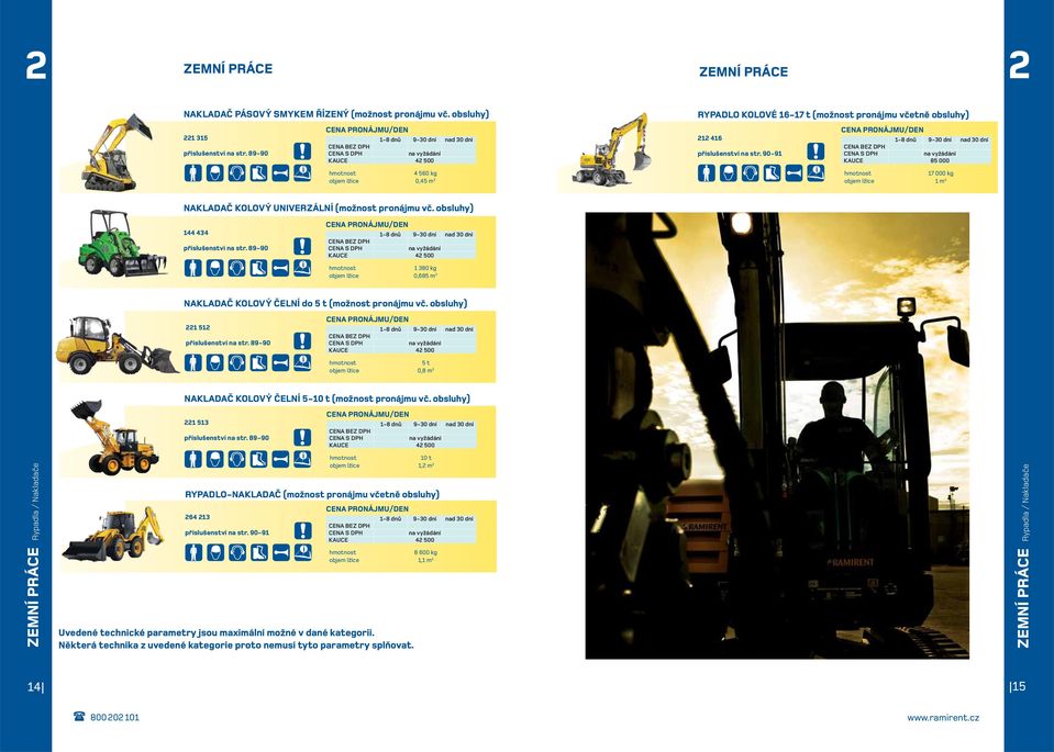 90-91 KAUCE 85 000 17 000 kg objem lžíce 1 m 3 NAKLADAČ KOLOVÝ UNIVERZÁLNÍ (možnost pronájmu vč. obsluhy) 144 434 příslušenství na str.