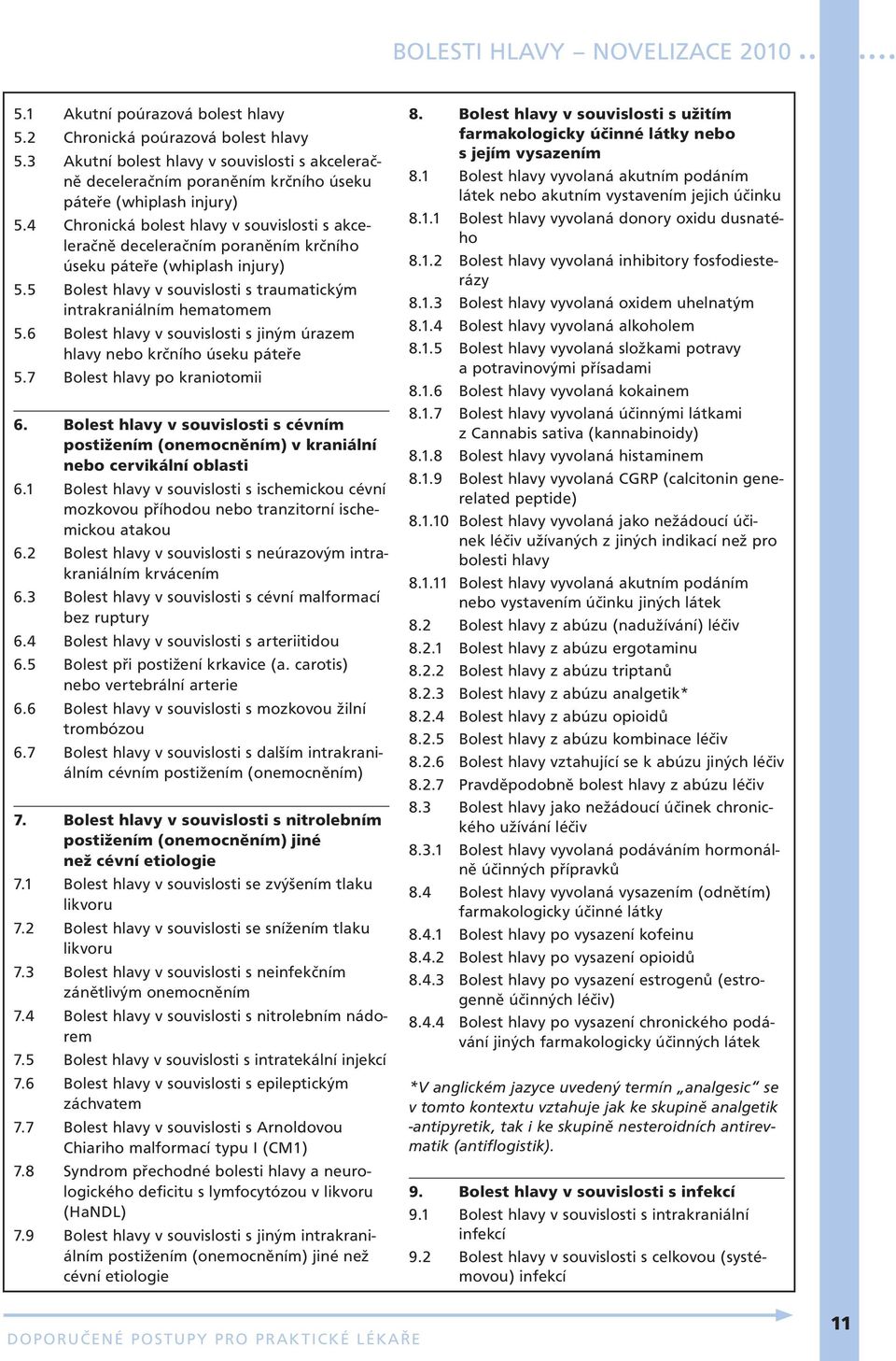 6 Bolest hlavy v souvislosti s jiným úrazem hlavy nebo krčního úseku páteře 5.7 Bolest hlavy po kraniotomii 6.