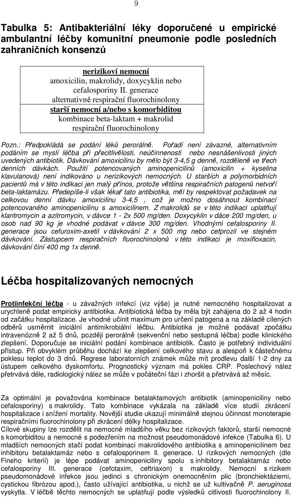 : Předpokládá se podání léků perorálně. Pořadí není závazné, alternativním podáním se myslí léčba při přecitlivělosti, neúčinnenosti nebo nesnášenlivosti jiných uvedených antibiotik.