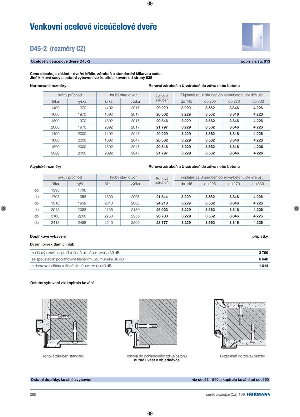 otvor Rohová Příplatek za U-zárubeň do zdiva/betonu dle šíře ústí zárubeň do 145 do 205 do 270 do 330 1400 1970 1492 2017 20 229 3 229 3 562 3 846 4 226 1600 1970 1692 2017 20 562 3 229 3 562 3 846 4