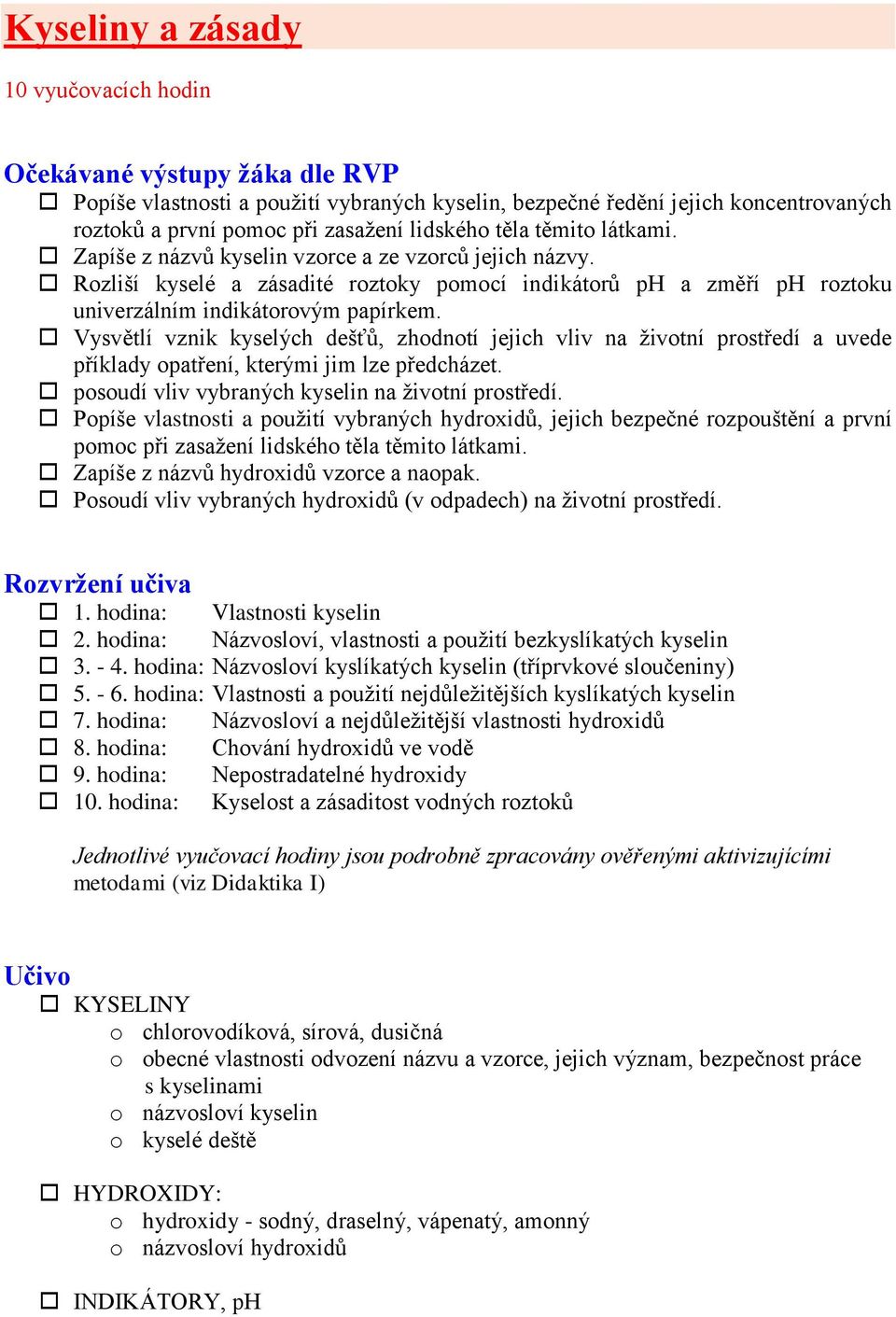 Vysvětlí vznik kyselých dešťů, zhodnotí jejich vliv na životní prostředí a uvede příklady opatření, kterými jim lze předcházet. posoudí vliv vybraných kyselin na životní prostředí.