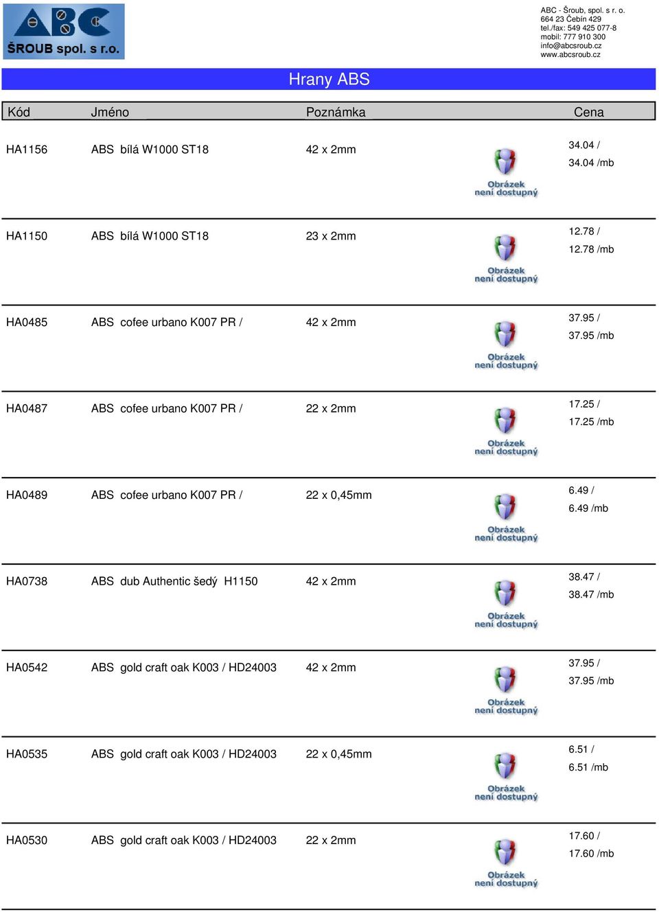 PR / 6.49 / 6.49 /mb HA0738 ABS dub Authentic šedý H1150 38.47 / 38.