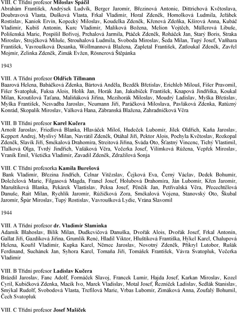 Müllerová Libuše, Polišenská Marie, Pospíšil Bořivoj, Prchalová Jarmila, Ptáček Zdeněk, Roháček Jan, Starý Boris, Straka Miroslav, Strejčková Miluše, Strouhalová Ludmila, Svoboda Miroslav, Šeda