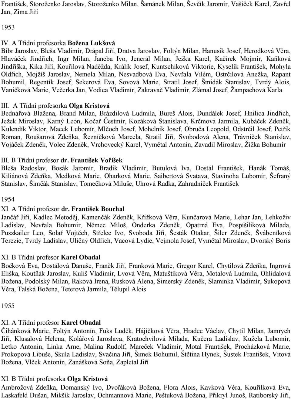 Ježka Karel, Kačírek Mojmír, Kaňková Jindřiška, Kika Jiří, Kouřilová Naděžda, Králík Josef, Kuntschiková Viktorie, Kyselík František, Mohyla Oldřich, Mojžíš Jaroslav, Nemela Milan, Nesvadbová Eva,