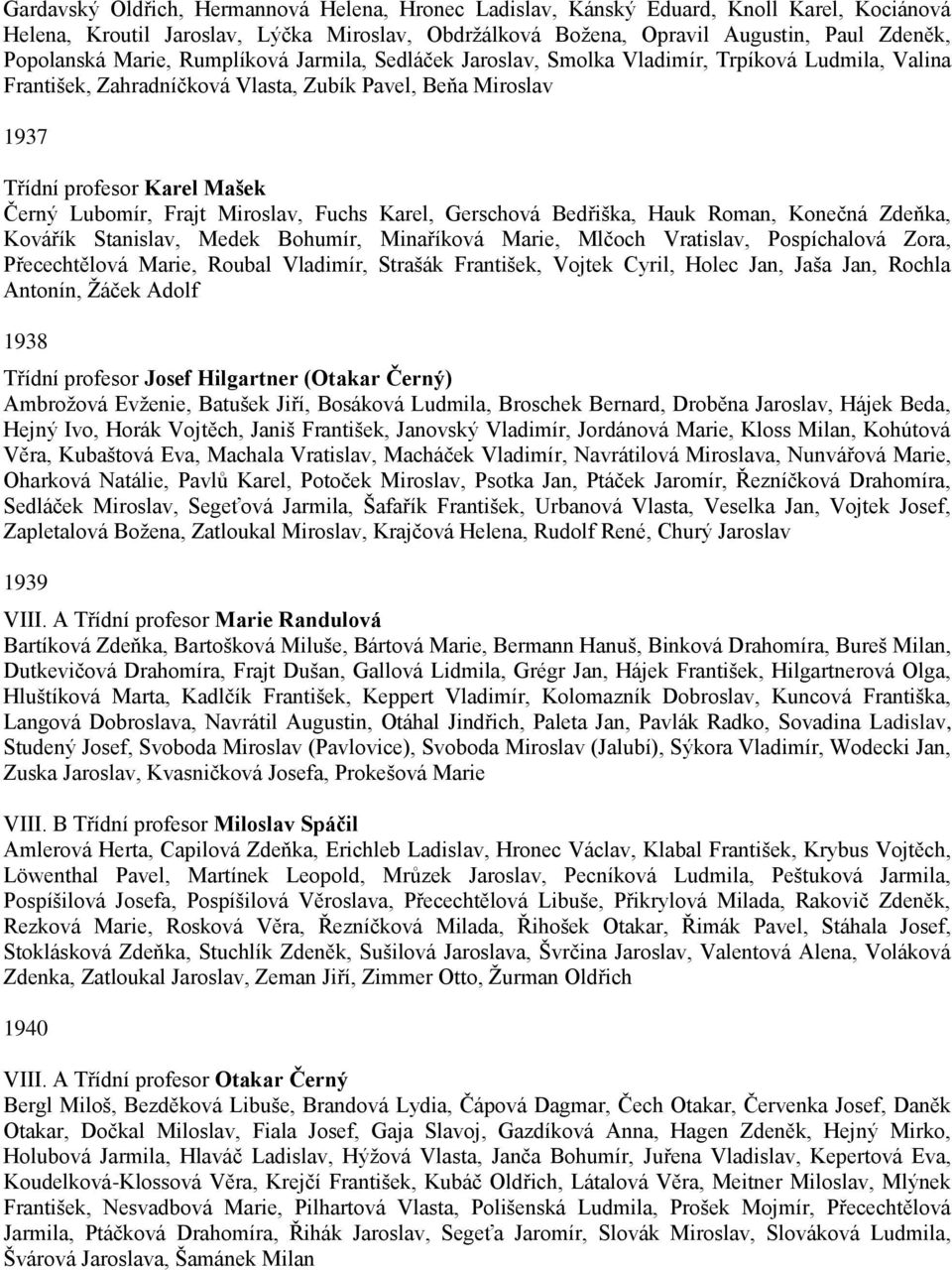 Frajt Miroslav, Fuchs Karel, Gerschová Bedřiška, Hauk Roman, Konečná Zdeňka, Kovářík Stanislav, Medek Bohumír, Minaříková Marie, Mlčoch Vratislav, Pospíchalová Zora, Přecechtělová Marie, Roubal