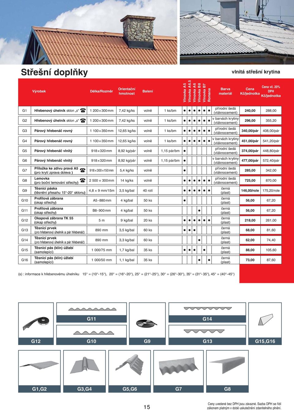 ks/bm G4 Párový hřebenáč rovný 1 100 350 mm 12,65 kg/ks volně 1 ks/bm přírodní šedá přírodní šedá G5 Párový hřebenáč vlnitý 918 320 mm 8,92 kg/pár volně 1,15 pár/bm přírodní šedá G6 Párový hřebenáč