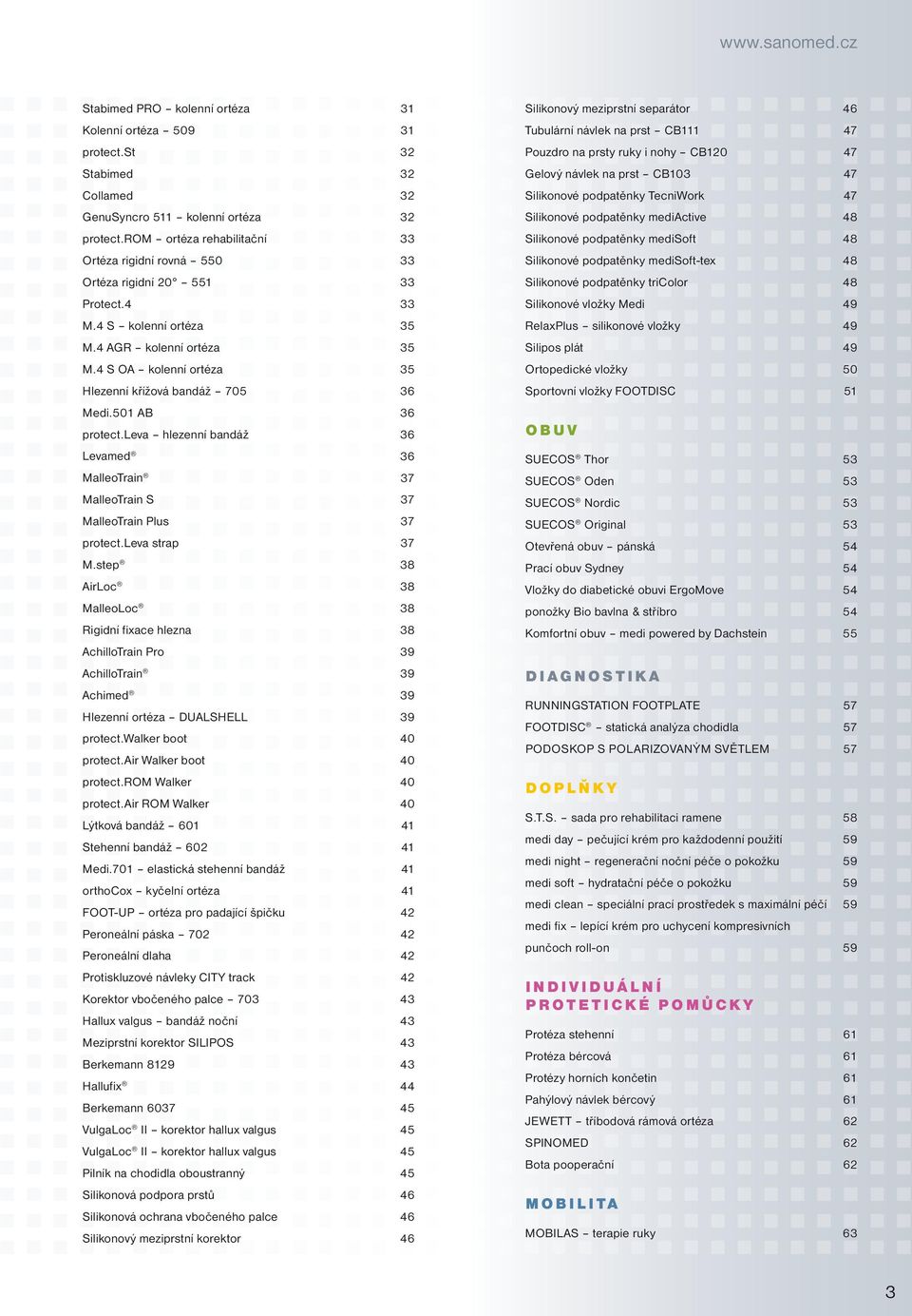 4 S OA kolenní ortéza 35 Hlezenní křížová bandáž 705 36 Medi.501 AB 36 protect.leva hlezenní bandáž 36 Levamed 36 MalleoTrain 37 MalleoTrain S 37 MalleoTrain Plus 37 protect.leva strap 37 M.