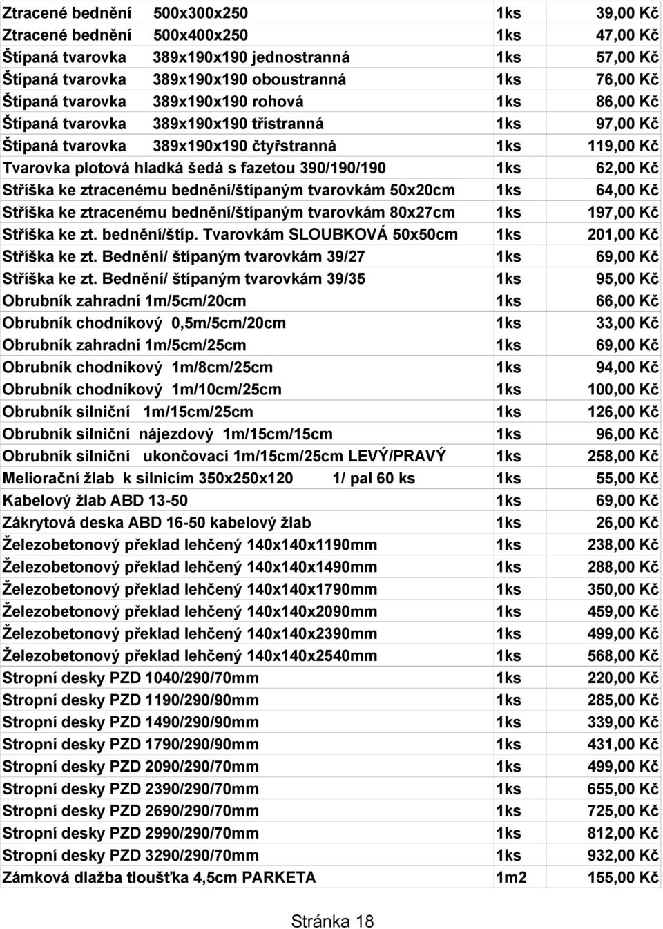 390/190/190 1ks 62,00 Kč Stříška ke ztracenému bednění/štípaným tvarovkám 50x20cm 1ks 64,00 Kč Stříška ke ztracenému bednění/štípaným tvarovkám 80x27cm 1ks 197,00 Kč Stříška ke zt. bednění/štíp. Tvarovkám SLOUBKOVÁ 50x50cm 1ks 201,00 Kč Stříška ke zt.