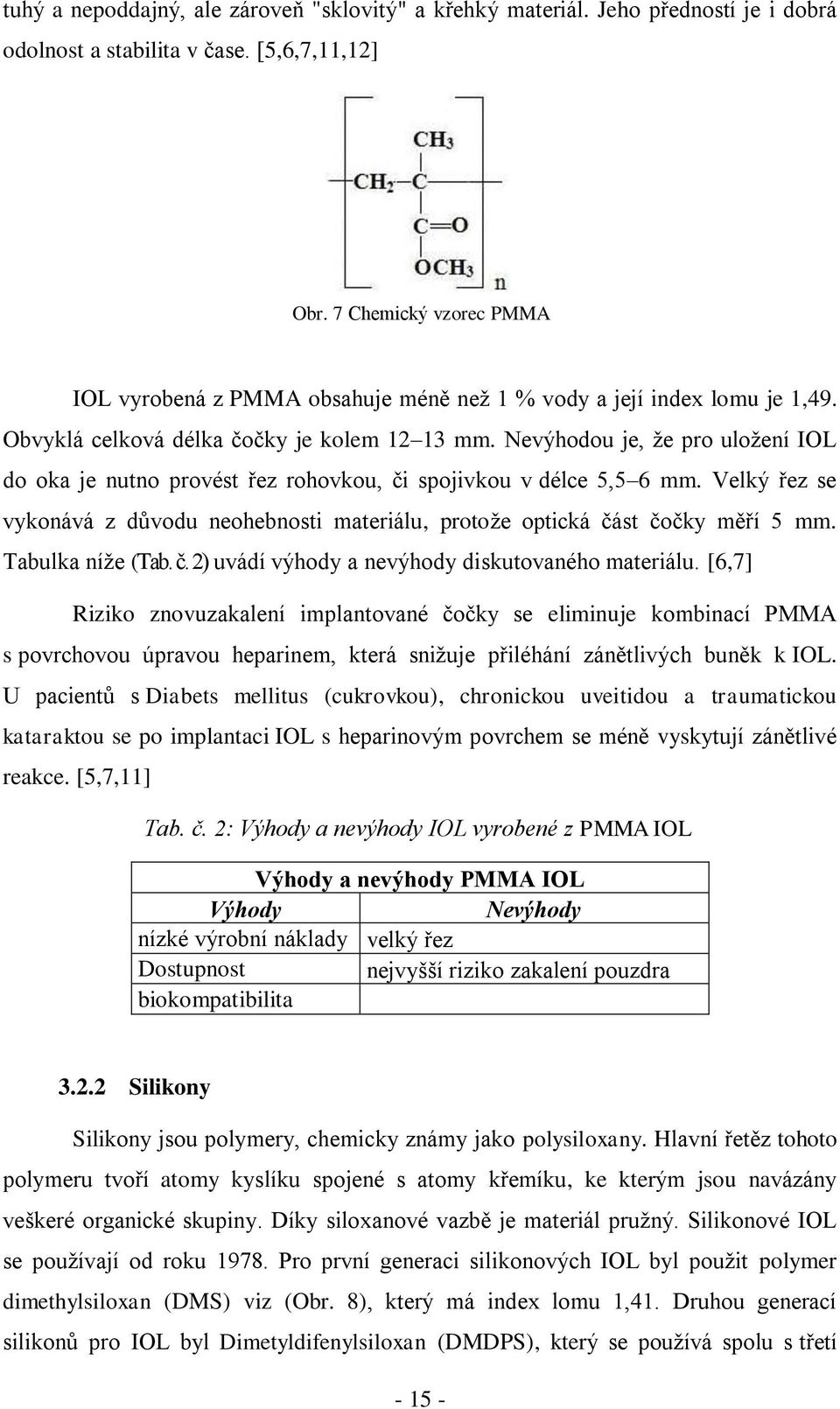 Nevýhodou je, že pro uložení IOL do oka je nutno provést řez rohovkou, či spojivkou v délce 5,5 6 mm. Velký řez se vykonává z důvodu neohebnosti materiálu, protože optická část čočky měří 5 mm.