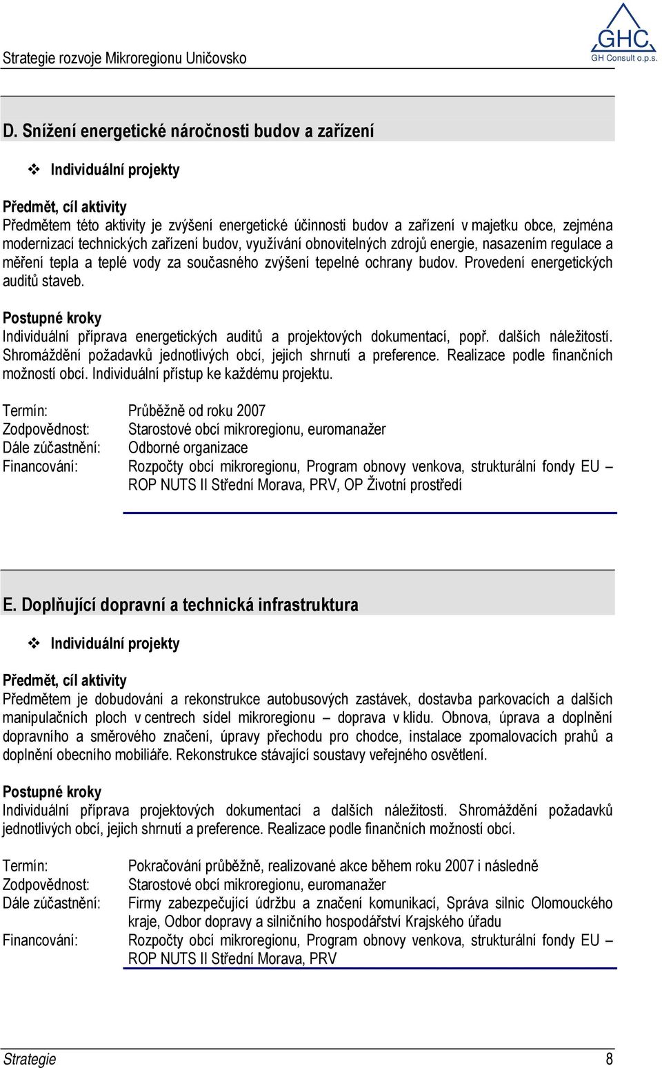 Individuální příprava energetických auditů a projektových dokumentací, popř. dalších náležitostí. Shromáždění požadavků jednotlivých obcí, jejich shrnutí a preference.