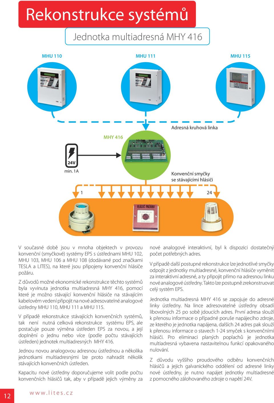 značkami TESLA a LITES), na které jsou připojeny konvenční hlásiče požáru.