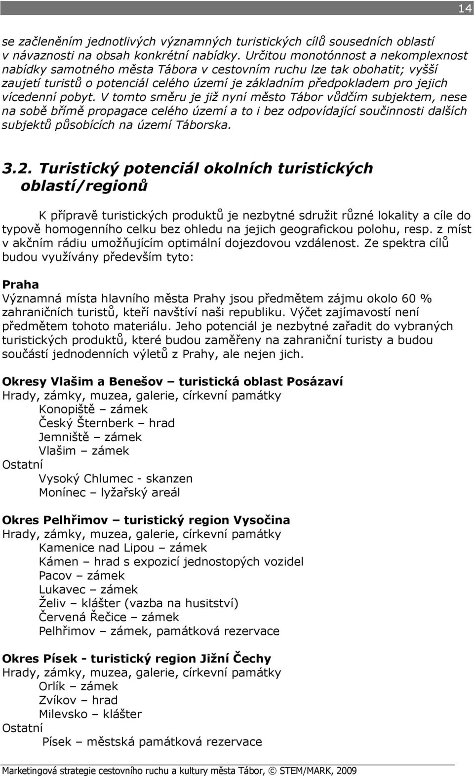 pobyt. V tomto směru je již nyní město Tábor vůdčím subjektem, nese na sobě břímě propagace celého území a to i bez odpovídající součinnosti dalších subjektů působících na území Táborska. 3.2.