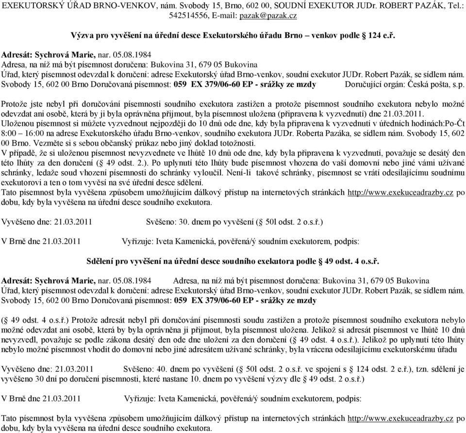 379/06-60 EP - srážky ze mzdy Doručující orgán: Česká pošta, s.p.  379/06-60 EP - srážky ze mzdy Svěšeno: 40.