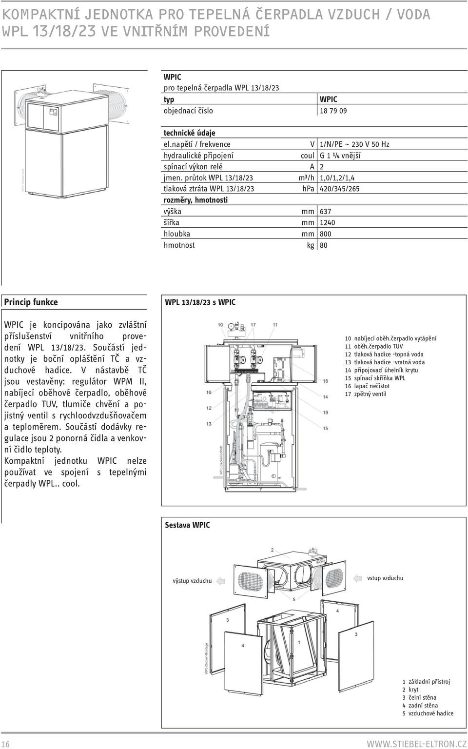 průtok WPL 13/18/23 m³/h 1,0/1,2/1,4 tlaková ztráta WPL 13/18/23 hpa 420/345/265 rozměry, hmotnosti výška mm 637 šířka mm 1240 hloubka mm 800 hmotnost kg 80 Princip funkce WPL 13/18/23 s WPIC WPIC je