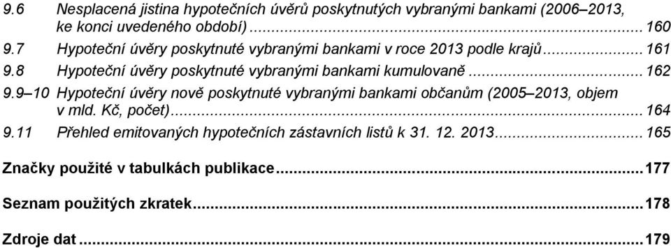 8 Hypoteční úvěry poskytnuté vybranými bankami kumulovaně... 162 9.